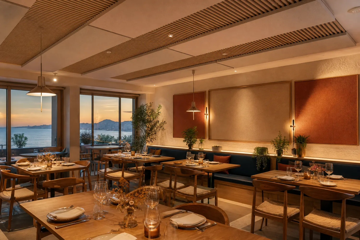 Tratamiento de acondicionamiento acústico integrado en un restaurante de Alicante